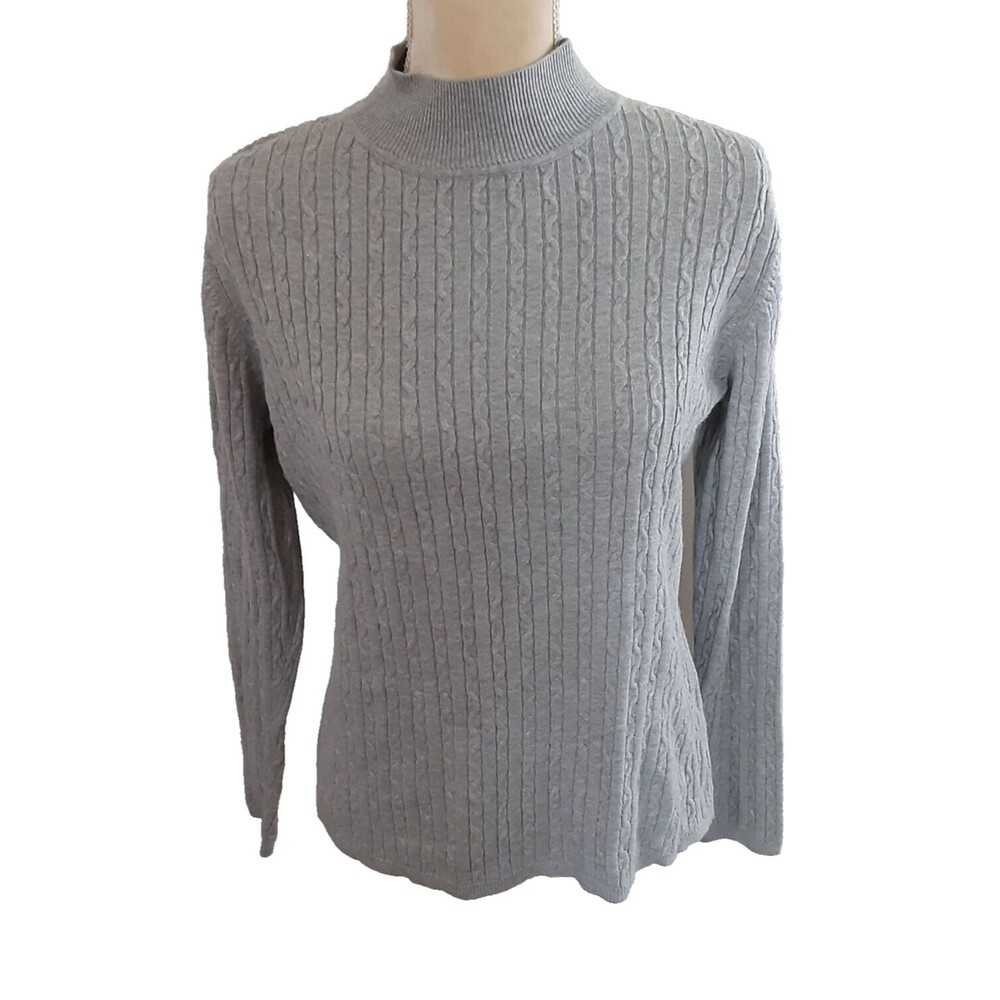 Classic Elements Light Gray Mock Turtleneck Cable… - image 1